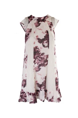 Vestido recto Bcbg Generation Juniors marfil púrpura encaje insertado XS Foto 1 de 3