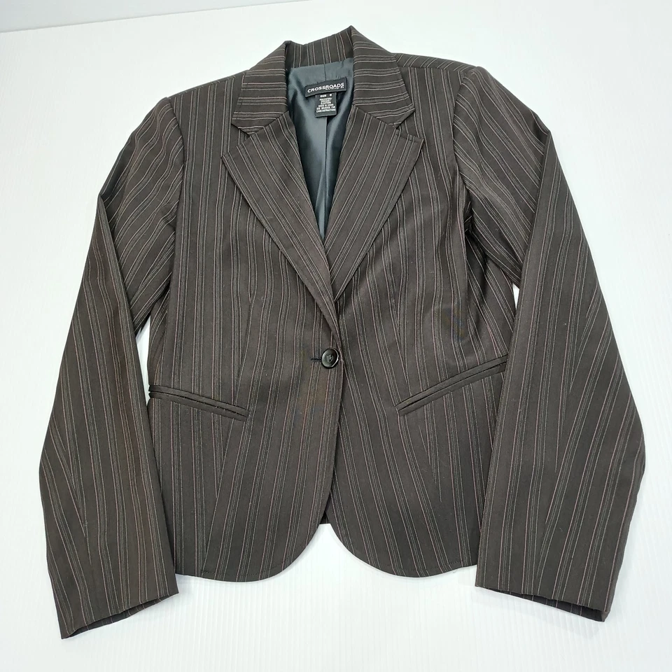 Crossroads Blazer Jacket Womens Size 8 Black Pinstripe Single Button - image 1 of 4