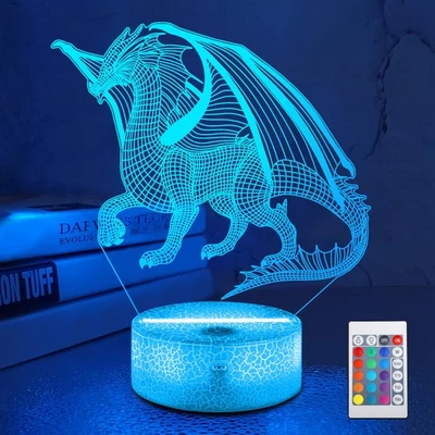 Lampeez 3D Dragon Night Light, 16 Colors with Remote, Kids Bedroom Decor Gift - Image 1 of 4