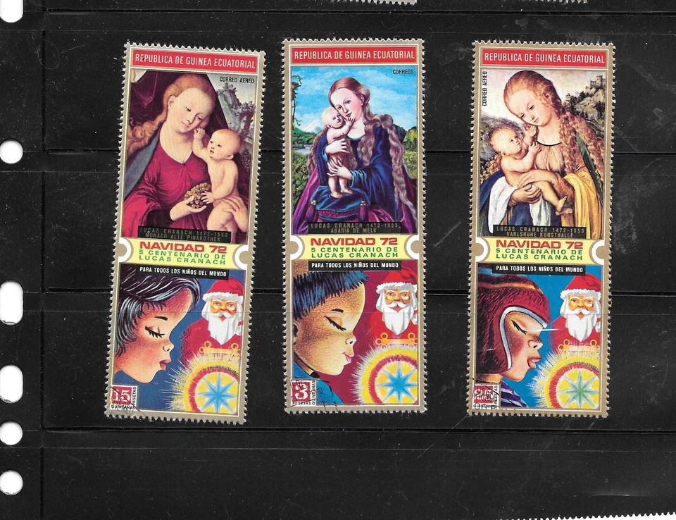 JUEGO DE SELLOS PICTÓRICOS DE NAVIDAD DE GUINEA ECUATORIAL MADONNA & CHILD MNH XF OLD1972 Foto 1 de 1