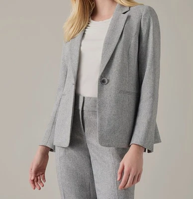 Chaqueta Blazer Kasper Para Mujer Gris Espiga Un Botón Manga Larga Talla 12 Foto 1 de 2