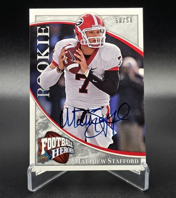 2009 UD Football Heroes Matthew Stafford RC Rookie On Card Auto 50/50 Lions Rams - Image 1 of 4