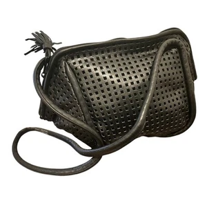 Brahmin Black Leather Suede Perforated Crossbody Bag Designer Purse Brio - Picture 1 of 7