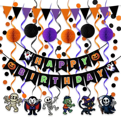 ​Happy Birthday Halloween Banner Set - Halloween Party Decorations Kit for Birth