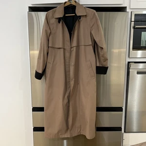 Gabardina vintage London Fog caqui tostado negro con cinturón y capucha para mujer 14 REG. - Imagen 1 de 12