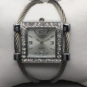Figaro Couture Damenuhr 26 mm silberfarbene Kristalle Klappmanschette neue Batterie - Bild 1 von 16