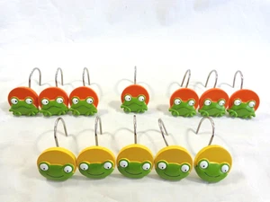 Frog Shower Curtain Hooks Set of 12 Orange and Yellow Circles 2 Designs Resin - Picture 1 of 4