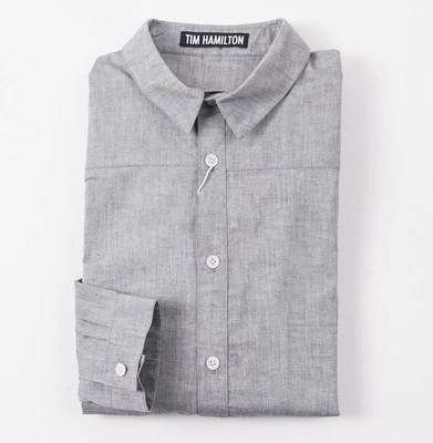 Nueva Camisa de Algodón $295 TIM HAMILTON Gris Claro Botón Delantero Corte Grande L Foto 1 de 4