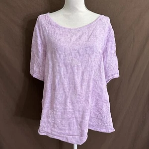 Camisa Top Chicos Púrpura Bordada SS 100% Lino 4 Plus 1X Pullover - Imagen 1 de 5