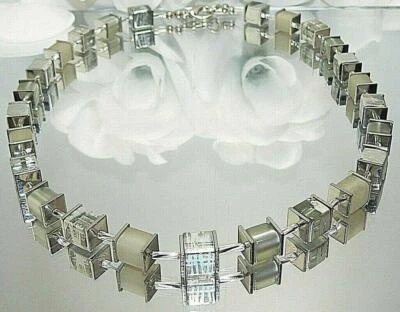 Halskette Würfelkette Perlen Glas Polaris grau silber Modeschmuck   401e - Bild 1 von 3