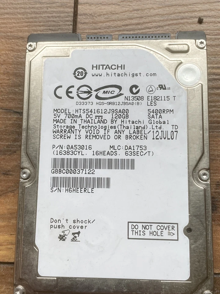 Hitachi Travelstar 5K160 HTS541612J9SA00 120GB, 5400 RPM, 6.35 cm Internal Drive - Image 1 of 1