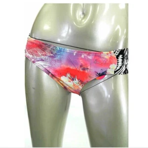 Raisins Junior Women Swimwear Bikini Bottom S Black Purple Red Stretch Floral - Picture 1 of 2
