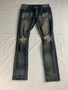 MNML Distressed Jeans Sz 33 (Actual Meas 34x32) 98% Cotton 2% Spandex (Stretch) - Picture 1 of 12