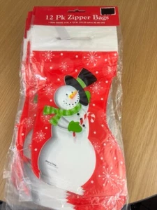NEW 13 Christmas Cellophane Cello Loot 12pk Snowman Party Zipper Bags - Picture 1 of 5