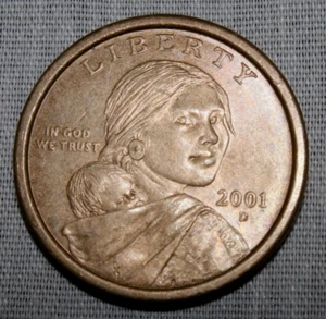 2001 D Sacagawea Native American Gold Tone U.S. One Dollar Coin: Circulated d24 - Bild 1 von 4