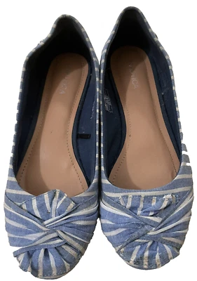 Nautica Ballet Flats 8.5 Slip On Blue White Stripe Fabric Knotted Preppy Shoes - Image 1 of 4