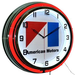19" AMC American Motors Corp Double Neon Clock Garage Man Cave Decor (Red) - Picture 1 of 6