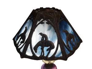 Beautiful blue Loevsky and Loevsky Slag Glass End of the Trail Lamp Shade Only - Picture 1 of 15