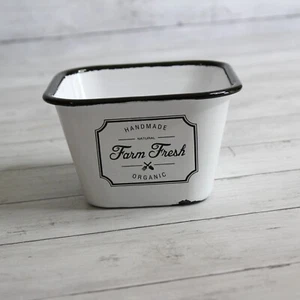 Farmhouse White Enamel Decorative Dish Container Bowl Square Metal Farm Fresh - Picture 1 of 8