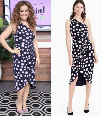 Vestido J.Crew de un hombro 100 % seda a lunares azul marino púrpura para mujer talla 6” Foto 1 de 4