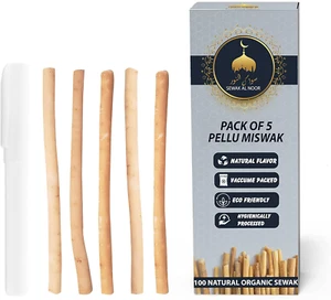 Pack of 5 Miswak Sticks for Teeth with 1 Holder - Vacuum Sealed Natural Flavored - Picture 1 of 11