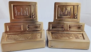 Pair Of 1980s Computer Book ends (Brass) - Picture 1 of 9