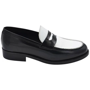 Scarpe mocassino uomo vera pelle abrasivata bicolore nero e bianco con bendina f - Foto 1 di 9