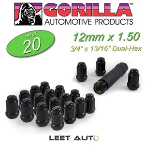 (20) Gorilla Small Diameter Lug Nuts, Black, 12mm x 1.50, 12x1.5, 21133BC - Picture 1 of 5