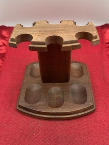 Estate MCM Vintage Walnut Wood Tobacco Pipe Rack Stand Holder Holds 6 Pipes - Picture 1 of 5