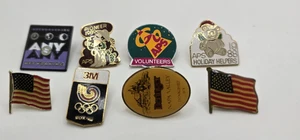 Lot Of 8 Vintage Pinback Hat / Lapel Pins Various Themes - Picture 1 of 1