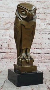 SUPERB ART DECO OWL, BRONZE STATUE DALI MARBLE BASE SCULPTURE HOTCAST ARTWORK - Picture 1 of 10