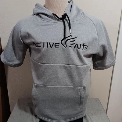 Active Faith 男式连帽衫 M 码灰色短袖抽绳侧拉链 — 第 1/4 张图片