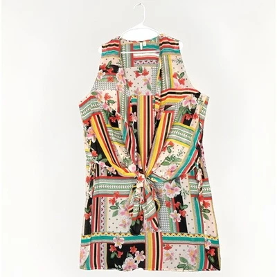 CATA 无袖开衫 18/20W 透明拼布混合印花系带波西米亚 — 第 1/4 张图片