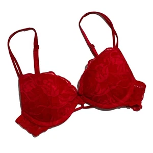 Victoria's Secret, Red Floral Lace Push-up Padded Bra with Underrwires, size 32A - Picture 1 of 3