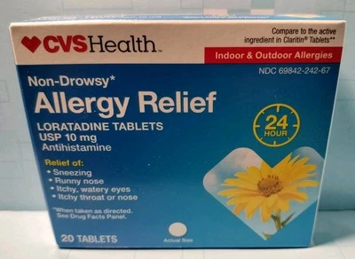 CVS Health Alivio de alergias sin somnolencia Loratadina 10 mg antihistamínico 20 comprimidos 27/09 Foto 1 de 4