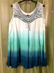 WOMENS SZ 24w ROAMAN'S TANK TUNIC TOP HOMBRE TEAL WHITE DRESS SWING SUNDRESS - Picture 1 of 10