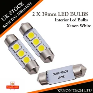 2x 39mm Festoon 239 C5W Slim Interior White LED Light bulb Xenon For VW BMW AUDI - Picture 1 of 1