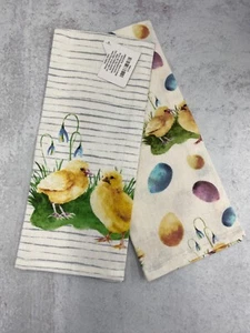 2 Easter Kitchen towels 16" x 26"  100% cotton baby chicks and Easter eggs - Picture 1 of 1
