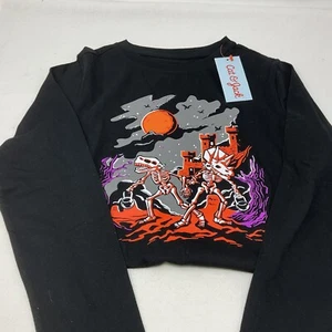 Black Skeleton T-Shirt Size S 6/7 Youth Halloween Long Sleeve Cat &Jack - Picture 1 of 3
