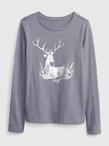 NWT Gap Kids Girls T-Shirt top holiday winter deer metallic XS 4-5 5T - Picture 1 of 1