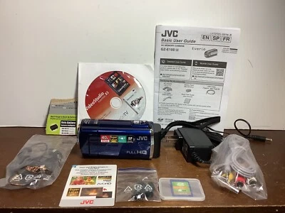 MT786 JVC Everio(Blue) GZ-E100AU Full HD Video Camcorder W/Cables Tested - Image 1 of 4