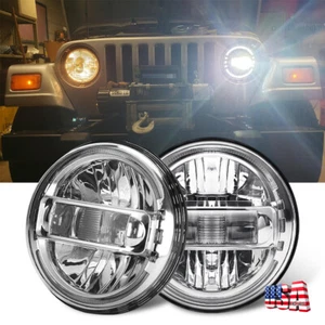Pair Chrome 7" Round Led Headlights Halo Angel Eyes H6024 for Jeep CJ TJ JK LJ - Foto 1 di 11