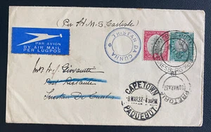 1937 Johannesburg South Africa Paqueboat Cover To Tristan Da Cunha HMS Carlisle - Picture 1 of 2