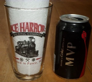 [STEAM TRAIN ENGINE LOGO] "ICE HARBOR" - BREWING COMPANY, Beer Pint Glass, VINT. - Picture 1 of 7