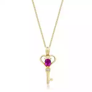Without Chain Natural Oval Cut Ruby and Diamonds 14K Yellow Gold Key Pendant - Picture 1 of 3