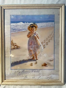 Sandra Kuck FOOTPRINTS IN THE SAND 12x16 print little girl on beach - Picture 1 of 2