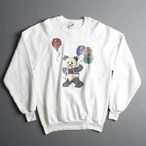 Jerzees Sequined Panda Bear & Balloons Sweatshirt Mens XL White Multicolor USA - Picture 1 of 7