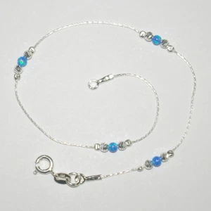Sterling Silver 925 Chain, Laser Cut and Dark Blue OPAL Beads ANKLET - Your Size - Picture 1 of 12