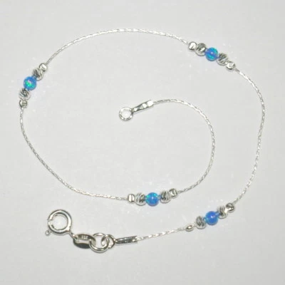 Sterling Silver 925 Chain, Laser Cut and Dark Blue OPAL Beads ANKLET - Your Size - Image 1 of 4