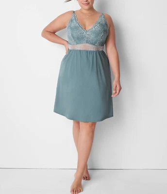 Cacique Lane Bryant Lead Green Lace Trim High Apex Chemise Babydoll Sz 18/20 - Image 1 of 3